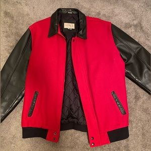 Leather & Wool Bomber Jacket - red & black